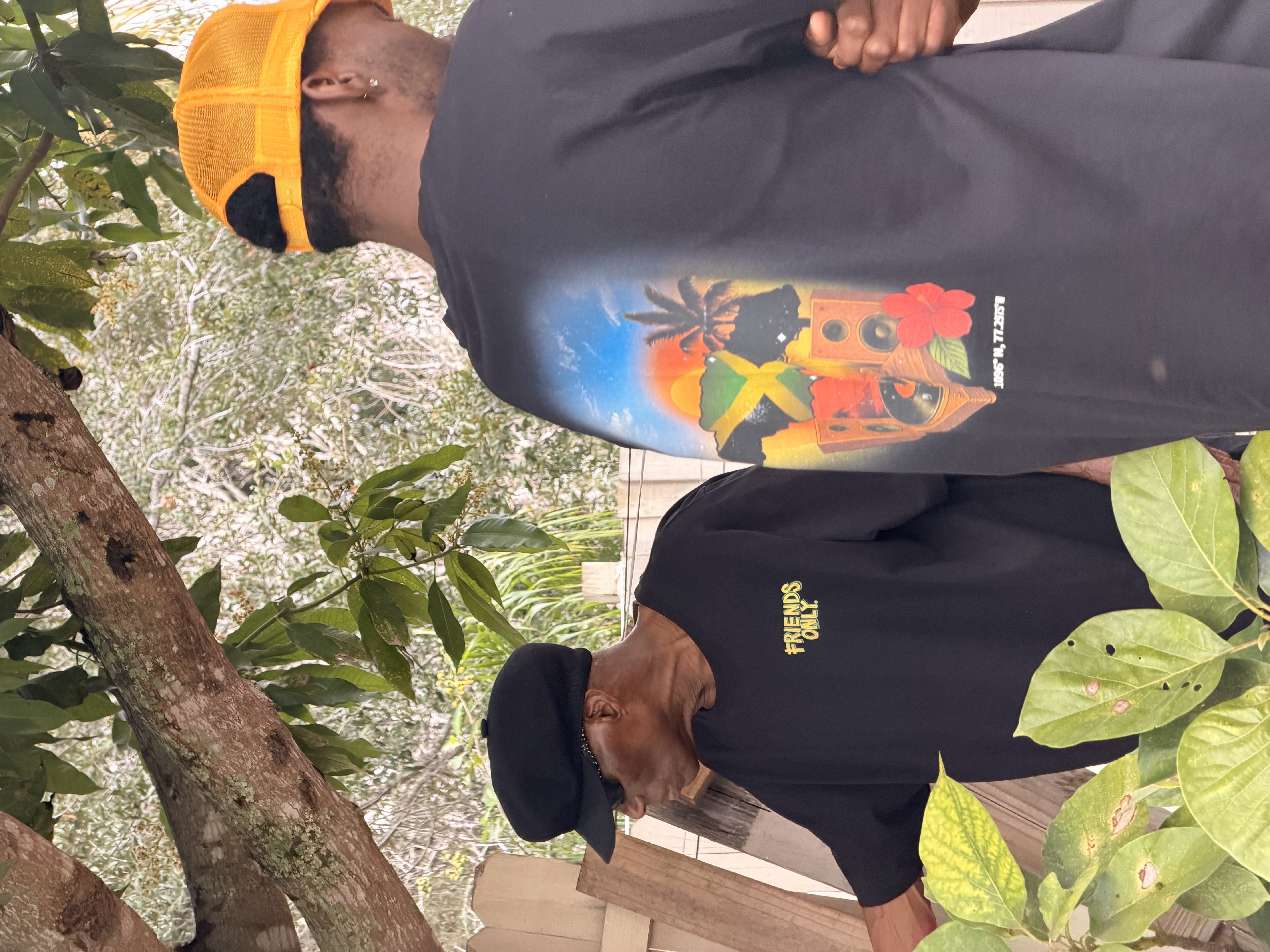 Two guys back of tee